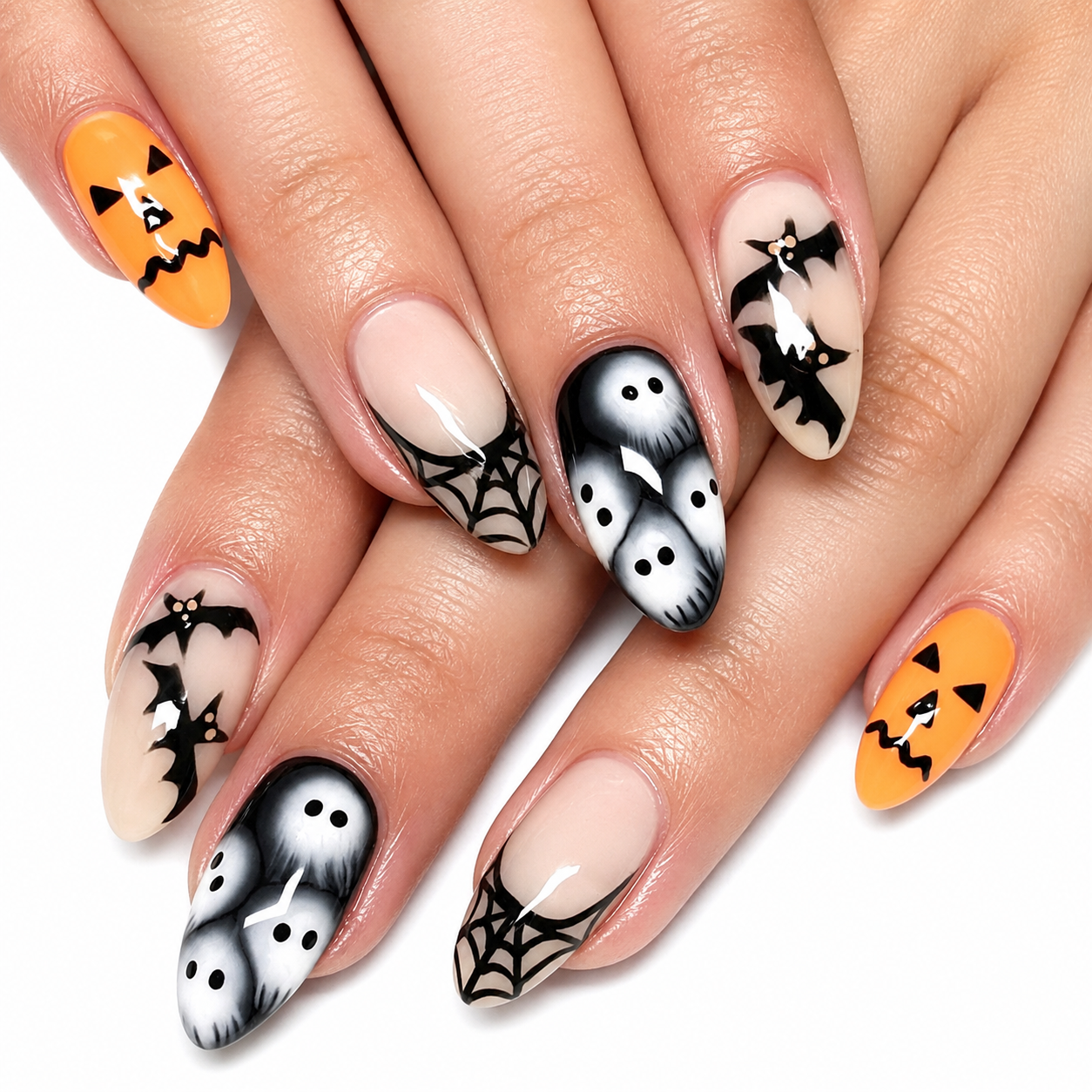 Gothic Pumpkin Almond Press-On Nails